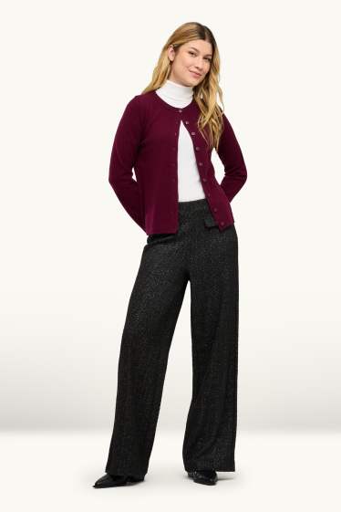 Donna - Pantaloni - vita alta - gamba ampia - effetto brillante - nero / argento