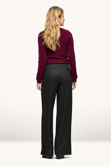 Donna - Pantaloni - vita alta - gamba ampia - effetto brillante - nero / argento