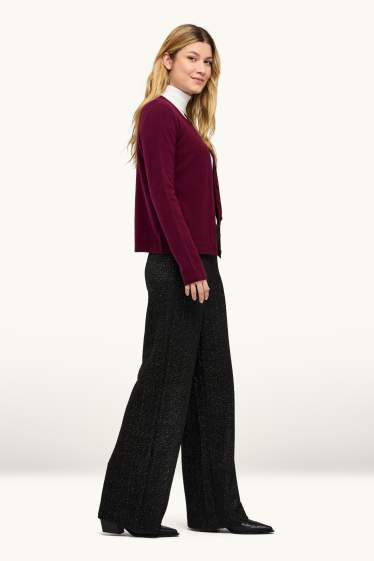 Donna - Pantaloni - vita alta - gamba ampia - effetto brillante - nero / argento