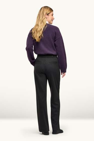 Women - Trousers - high waist - wide leg - shiny - black
