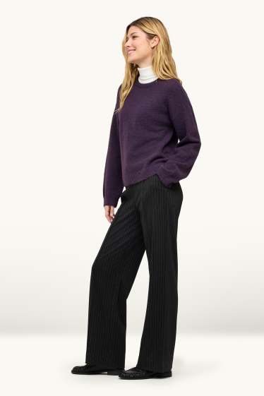Women - Trousers - high waist - wide leg - shiny - black