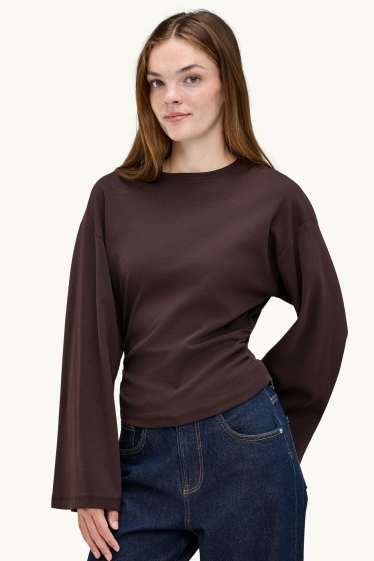 Dames - Longsleeve - slim fit - donkerbruin