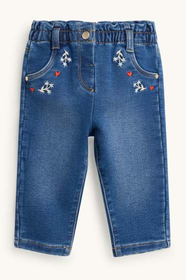 Baby Mädchen - Blümchen und Herzchen - Baby-Thermojeans - jeansblau