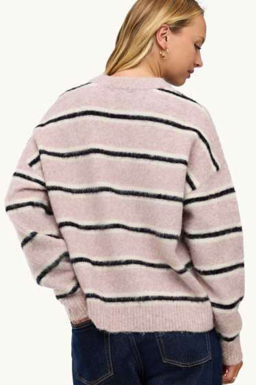 Damen - Pullover - gestreift - schwarz / rosa