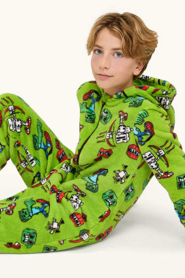 Children Boys - Minecraft - onesie with hood - light green