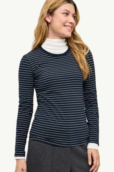 Donna - Confezione da 2 - maglia a maniche lunghe - slim fit - blu scuro / bianco