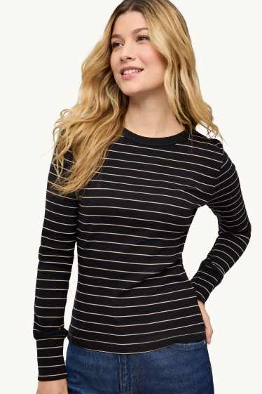 Femmes - Haut à manches longues - slim fit - rayé - noir / blanc