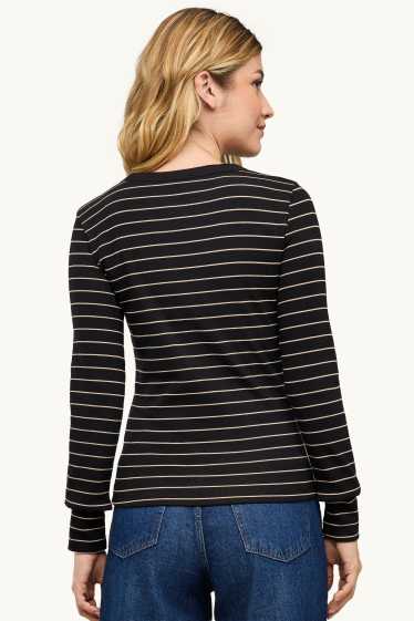 Femmes - Haut à manches longues - slim fit - rayé - noir / blanc