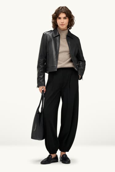 Femei - Pantaloni de stofă - talie înaltă - balloon leg - negru