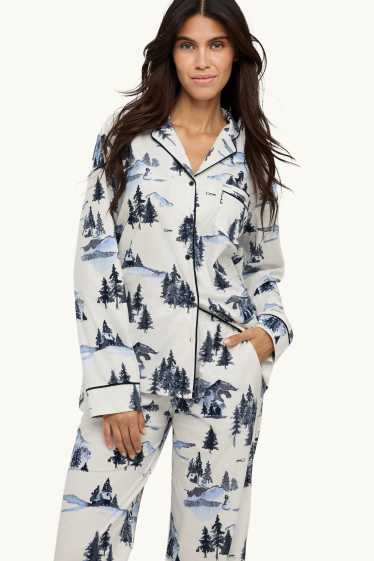 Damen - Fleece-Pyjama - gemustert - weiß / blau