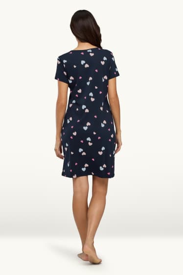 Dames - Nachthemd - met patroon - roze / donkerblauw