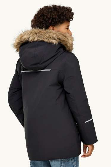 Bambini - Parka con riporto di ecopelliccia - foderato - impermeabile - nero / beige