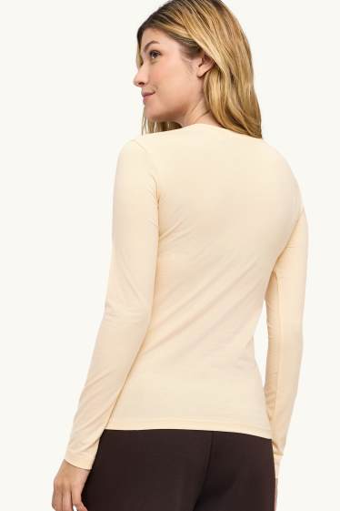 Dámské - Tričko s dlouhým rukávem - slim fit - krémově bílá