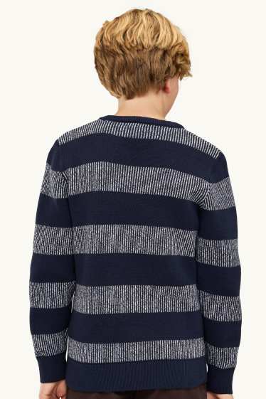Bambini - Maglione - a righe - tessuto tramato - blu scuro / bianco