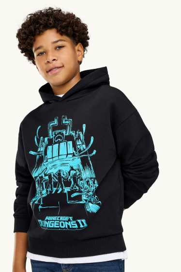 Enfants garçons - Minecraft - sweat à capuche - noir / turquoise