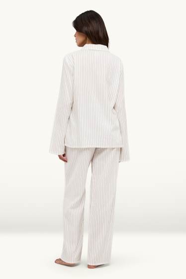 Women - Flannel pyjamas - striped - Mickey Mouse - white / black