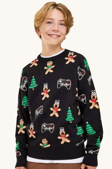 Bambini - Omino di pan di zenzero e abete - maglione natalizio - nero