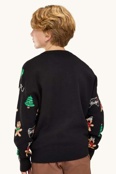 Bambini - Omino di pan di zenzero e abete - maglione natalizio - nero