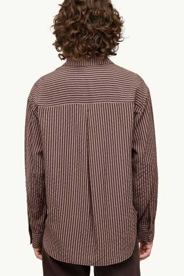 Dames - Overhemdblouse met strass-steentjes - gestreept - bruin / bruin