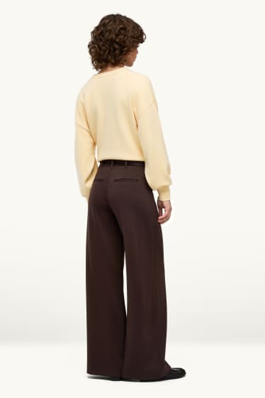 Femei - Pantaloni de stofă - talie înaltă - wide leg - structurați - maro