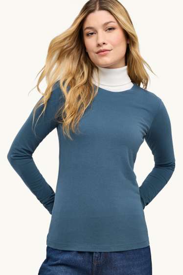 Femmes - Haut à manches longues - slim fit - jean bleu