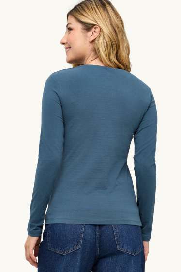 Femmes - Haut à manches longues - slim fit - jean bleu