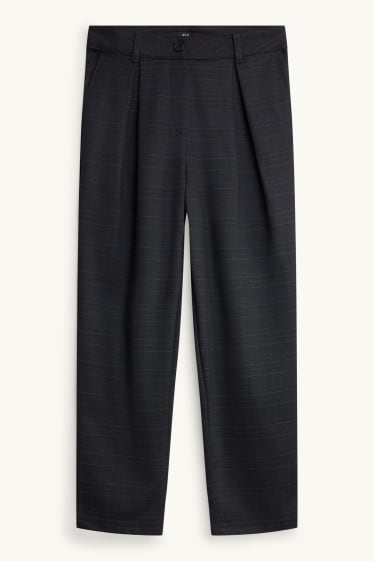 Dámské - Plátěné kalhoty - high waist - tapered fit - kostkované - tmavošedá