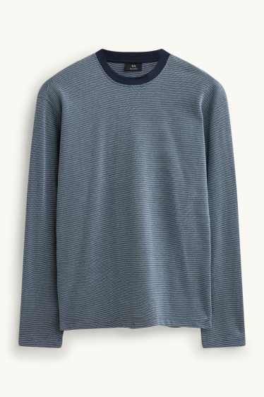 Bărbați - Tricou cu mânecă lungă - relaxed fit - structurat - albastru / albastru închis