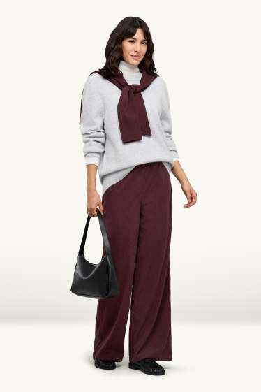 Women - Joggers - ribbed - bordeaux