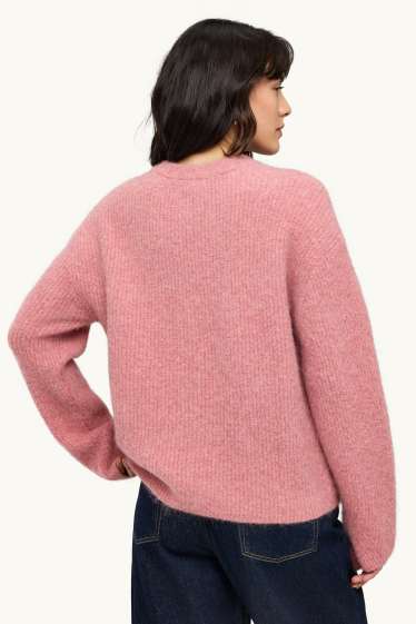 Femmes - Pull en maille - finition côtelée - rose