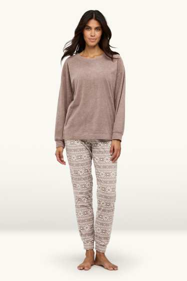 Femmes - Pyjama en polaire - marron / blanc crème