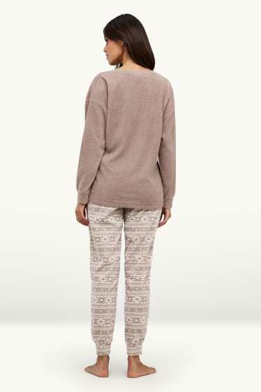 Femmes - Pyjama en polaire - marron / blanc crème