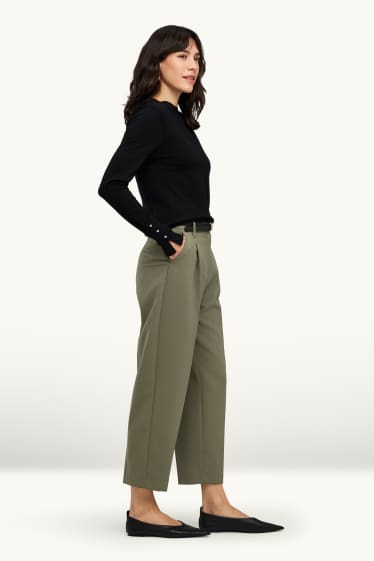 Donna - Pantaloni con cintura - vita alta - tapered fit - verde