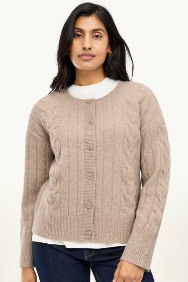 Femei - Cardigan tricotat - cu torsade - bej