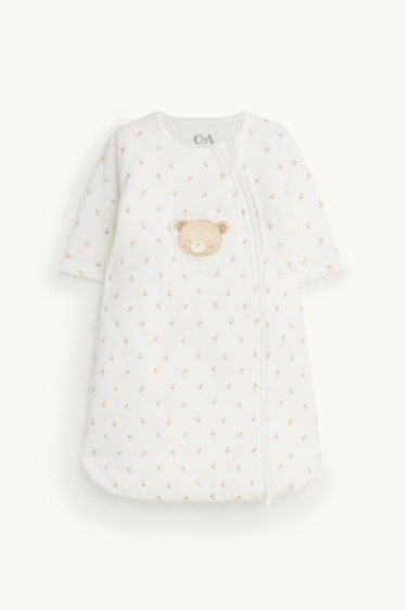 Baby: jongens - Teddybeer en bloemetjes - babyslaapzak - 0 tot 3 maanden - crème wit