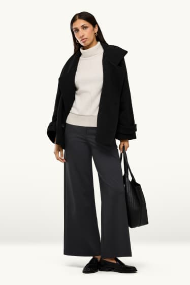 Damen - Stoffhose - High Waist - Wide Leg - strukturiert - schwarz