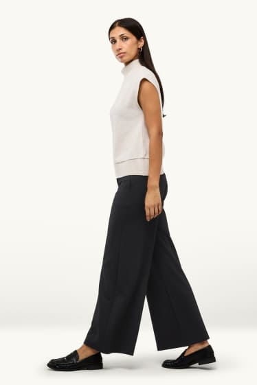 Damen - Stoffhose - High Waist - Wide Leg - strukturiert - schwarz