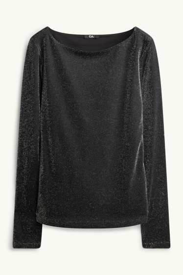 Femmes - Haut à manches longues - regular fit - effet brillant - noir / argent