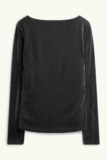 Femmes - Haut à manches longues - regular fit - effet brillant - noir / argent