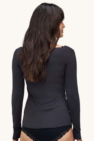 Dames - Ondershirt met kasjmiergehalte - zwart
