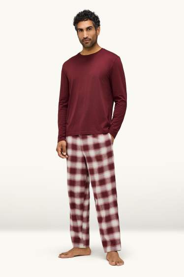 Herren - Pyjama - bordeaux / weiss