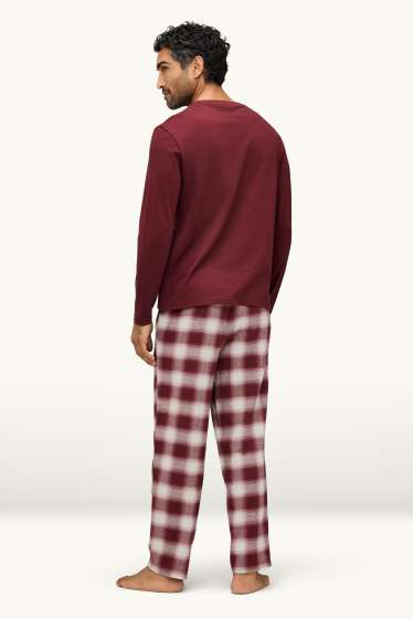 Herren - Pyjama - bordeaux / weiss