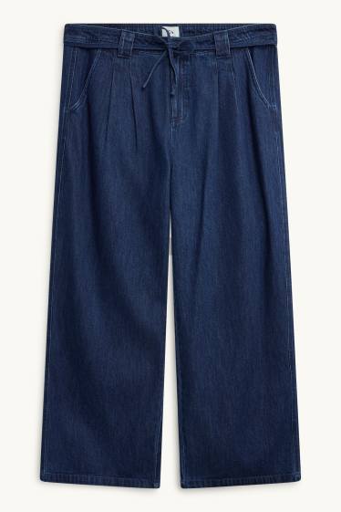 Dames - Wide leg jeans - high waist - jeansdonkerblauw