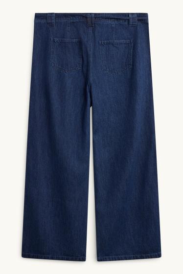 Dames - Wide leg jeans - high waist - jeansdonkerblauw