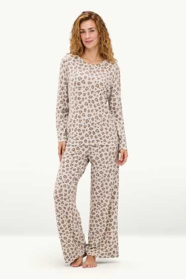Damen - Pyjama - Leo-Print - beige / braun