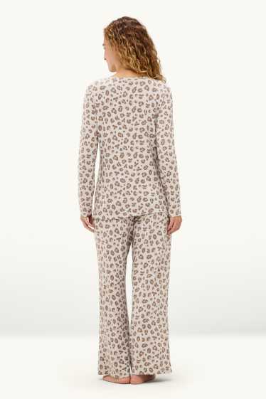 Damen - Pyjama - Leo-Print - beige / braun