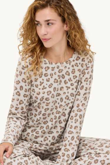 Damen - Pyjama - Leo-Print - beige / braun