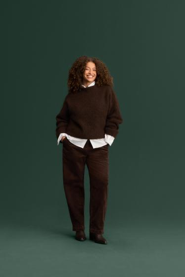 Damen - Cordhose - High Waist - Barrel Leg - LYCRA ® - dunkelbraun