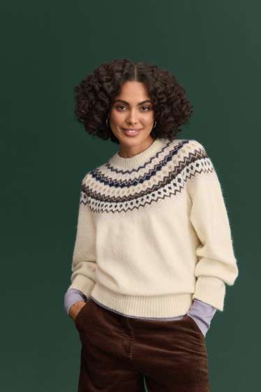 Femmes - Pull - à motif - bleu foncé / blanc crème