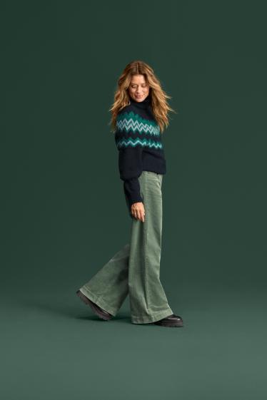 Dames - Coltrui - met patroon - glanseffect - donkergroen / donkerblauw